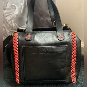 Tory Burch Black and Red Leather Handbag.